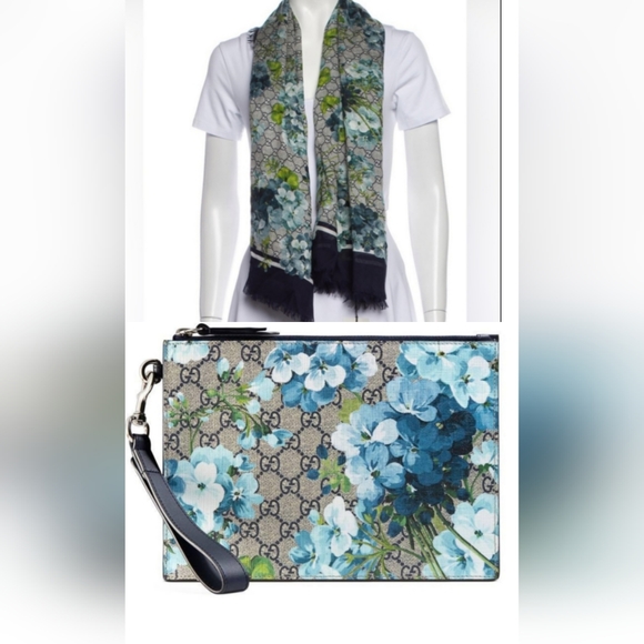 Blue Gucci Bloom Supreme Premium Clutch/Wristlet W/ Gucci Bloom GG Scarves (X2)